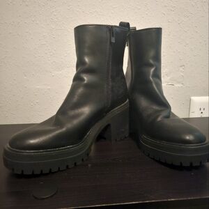 Black faux leather above ankle boots